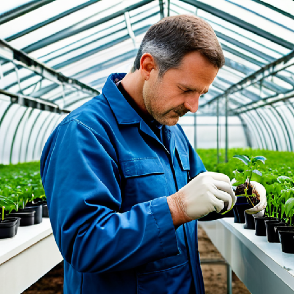 원예 자격증 필기와 실기 동시 합격 후기 - "A passionate and knowledgeable horticulturist, fully clothed in professional attire, examining a pl...