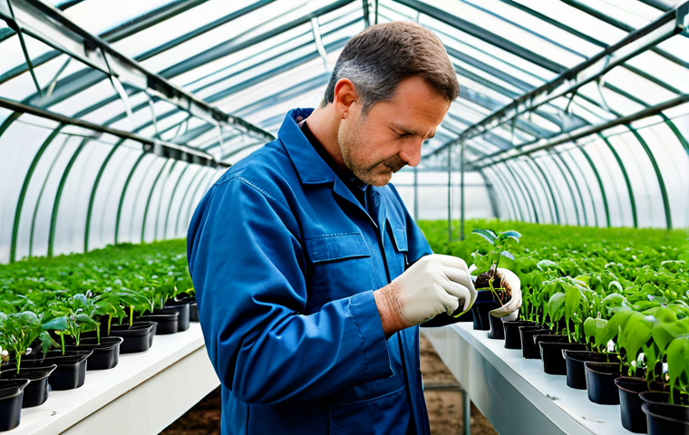 원예 자격증 필기와 실기 동시 합격 후기 - "A passionate and knowledgeable horticulturist, fully clothed in professional attire, examining a pl...