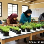 Home 21 원예사 시험 기출문제 분석 - A detailed educational scene showing a diverse group of Arab students in a bright classroom, attenti...