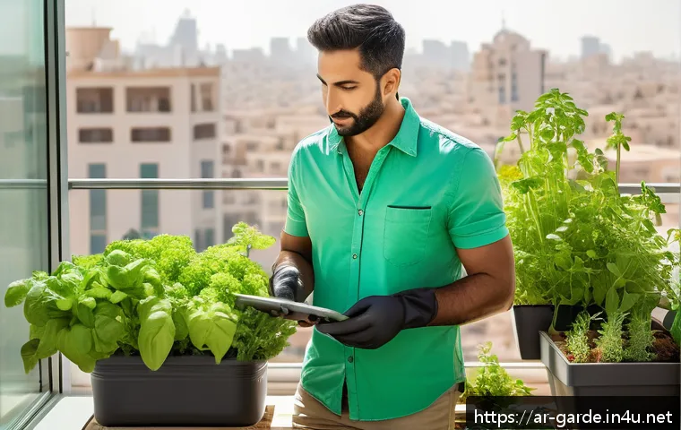 원예 자격증 취득 후 프리랜서로 성공한 사례 - A professional urban gardener, an Arabic man in his 30s wearing a light green shirt and cargo pants ...