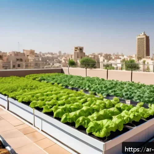 Home 31 원예 분야 기술 트렌드와 미래 전망 - A modern urban rooftop garden in a Middle Eastern city, featuring lush green vegetable and herb plan...